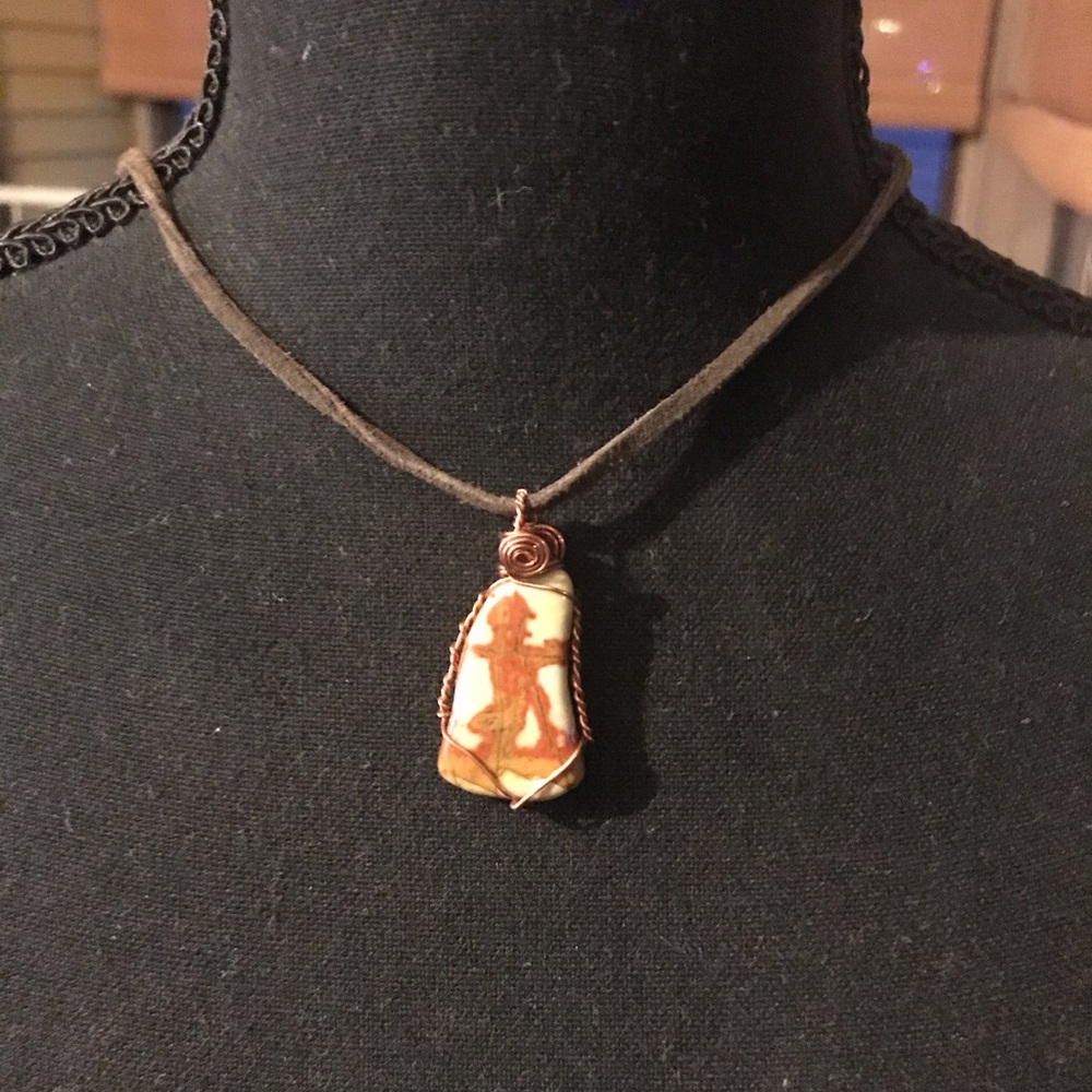 Handmade Picture Jasper Copper Wrapped Bohemian Artisan Pendant - Picture 4 of 10